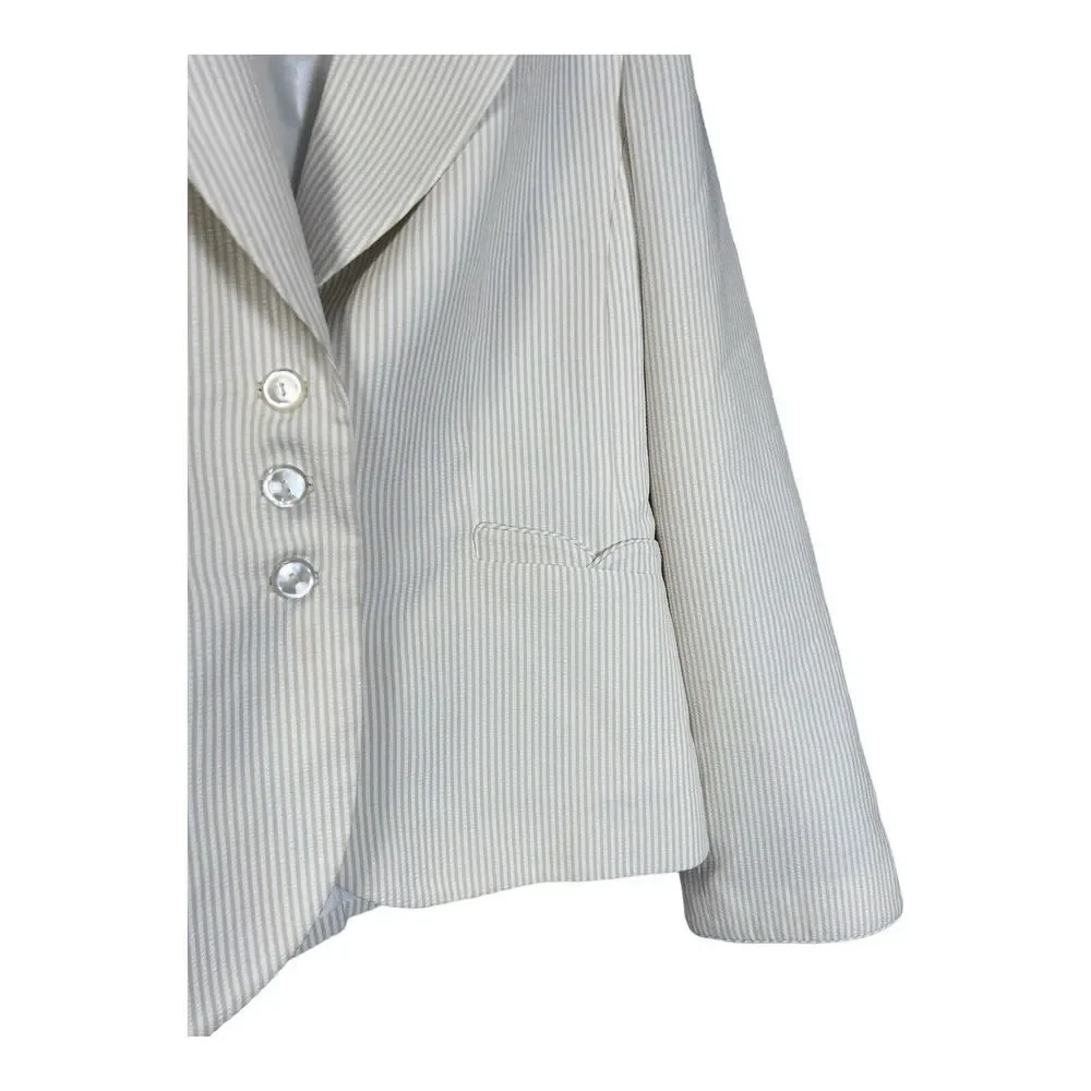 Spiegel Blazer Jacket Womens Size 12 Beige/White‎ Pinstripe Unique Details